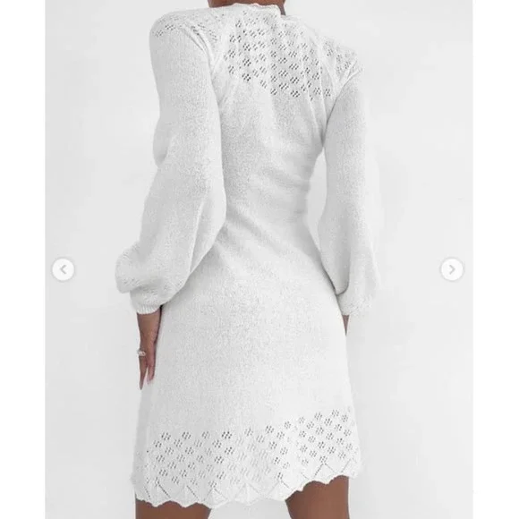 Rumored Pointelle Knit Sweater Mini Dress White Size Small - Picture 2 of 11